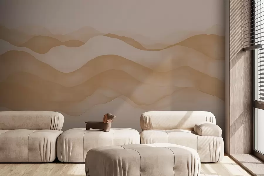 Papier peint Vagues abstraites de couleur beige rappelant les montagnes w02196v1