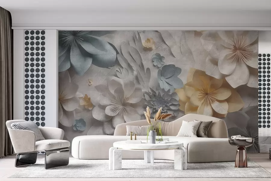 Papier peint Fleurs volumétriques sur fond gris clair w01892