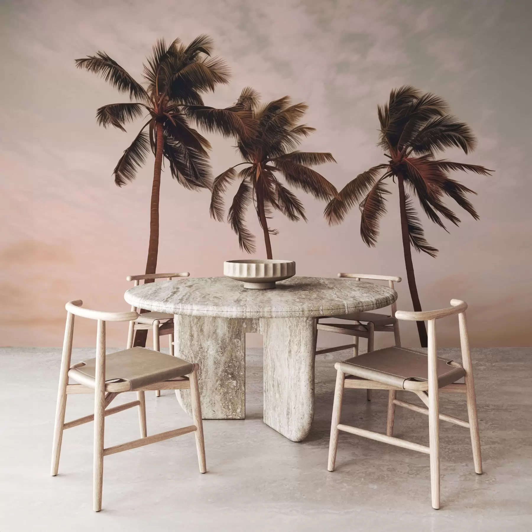 Papier peint Palmiers sur fond de ciel pastel w02229