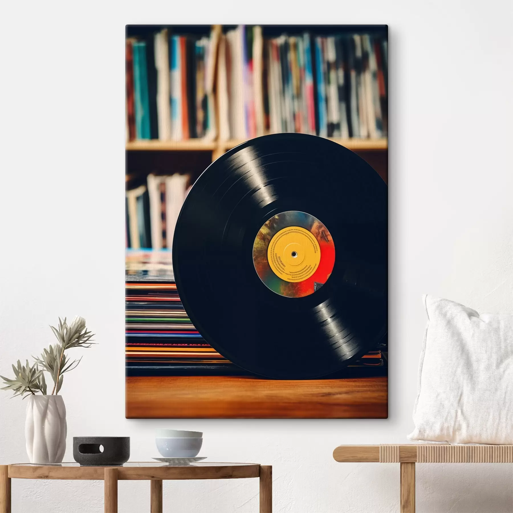 Papier peint Disque vinyle sur le fond de l'étagère s41669