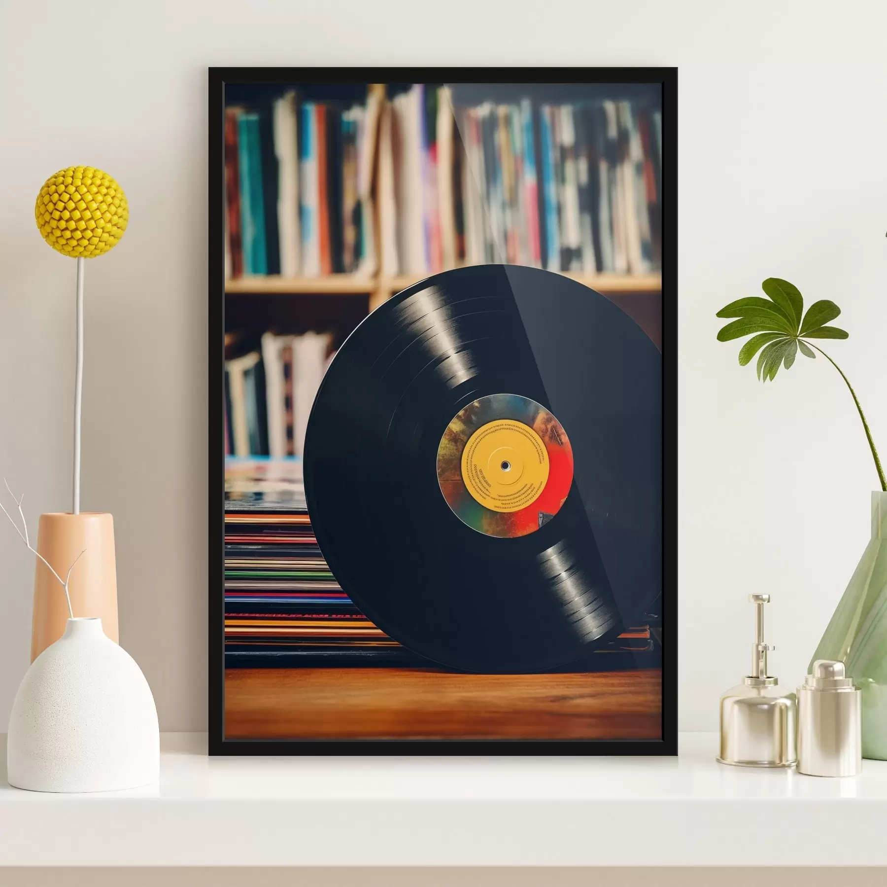 Tableau Disque vinyle sur le fond de l'étagère f41669