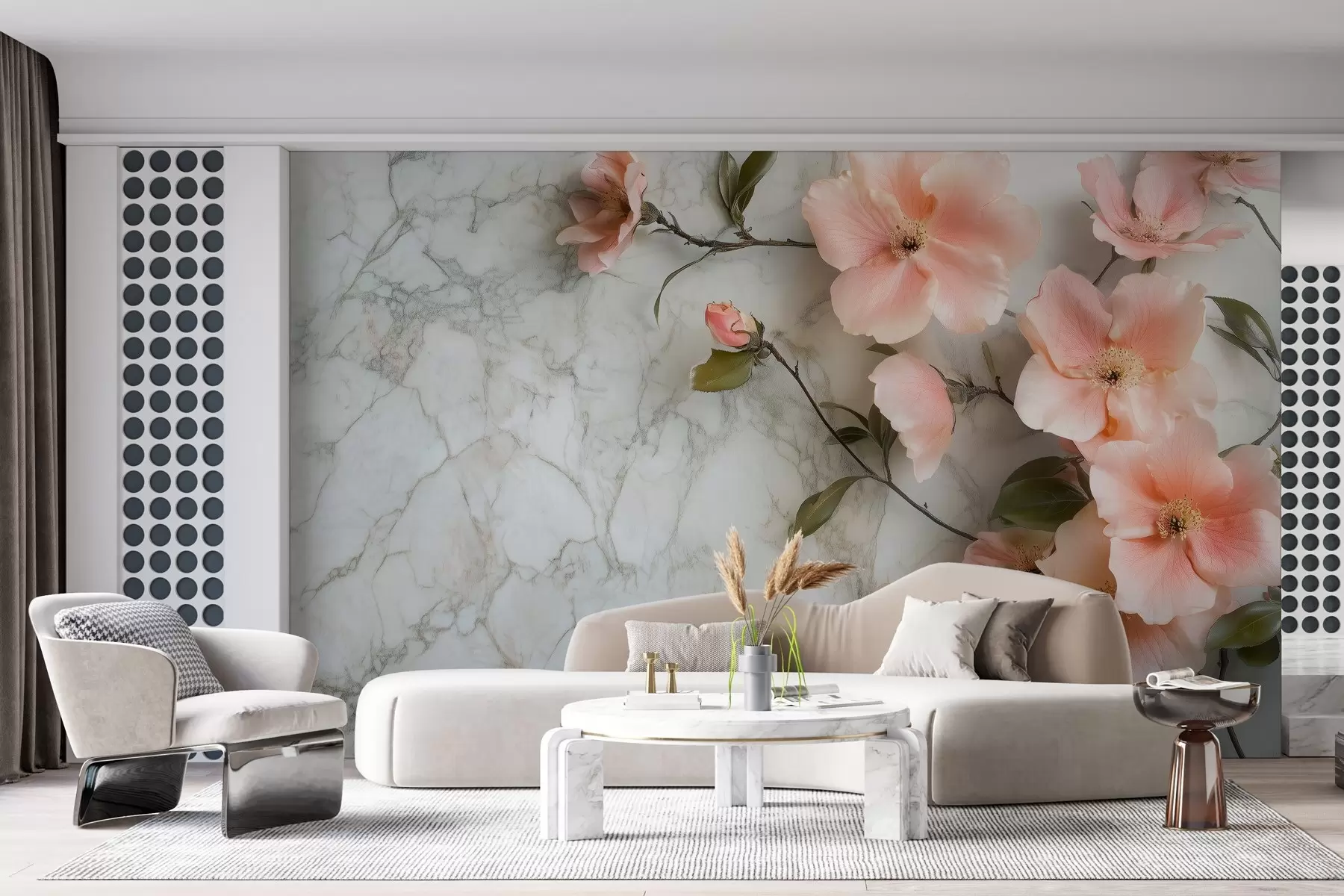 Papier peint Fleurs délicates sur fond d'imitation de marbre w02291