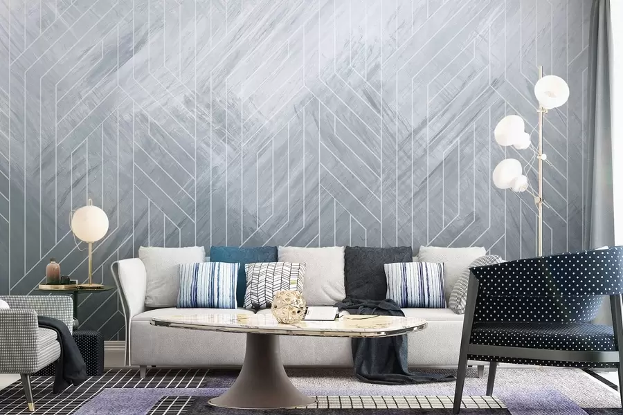 Papier peint Fond abstrait géométrique avec lignes diagonales et effet de dégradé dans les tons de bleu w08433