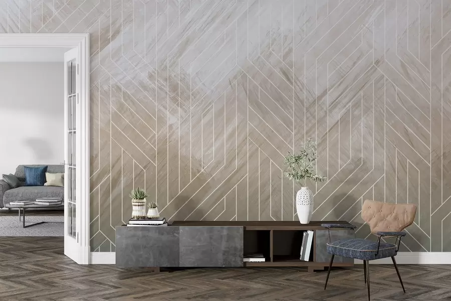 Papier peint Fond abstrait géométrique avec lignes diagonales et effet de dégradé dans les tons de brun w08433v1