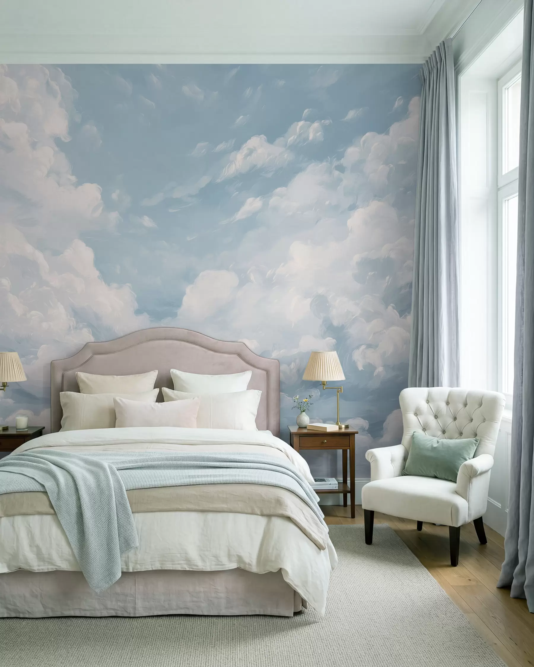 Papier peint Ciel bleu avec des coups de pinceau simulés à l'huile w02313