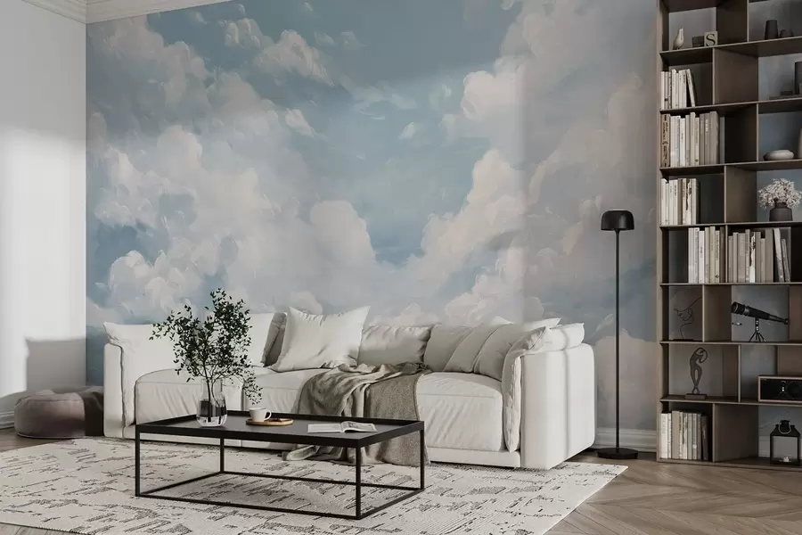 Papier peint Ciel bleu avec des coups de pinceau simulés à l'huile w02313