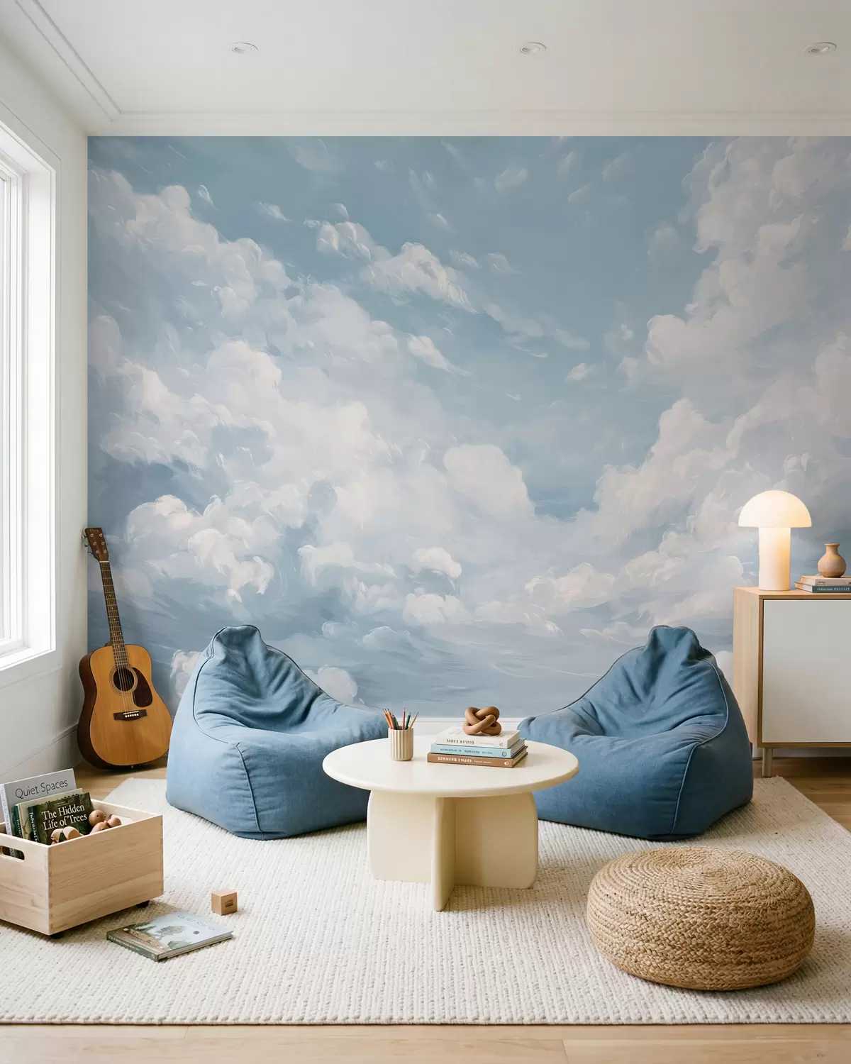 Papier peint Nuages dans un bleu pictural w02313