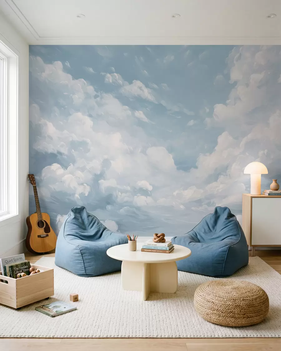 Papier peint Nuages dans un bleu pictural w02313