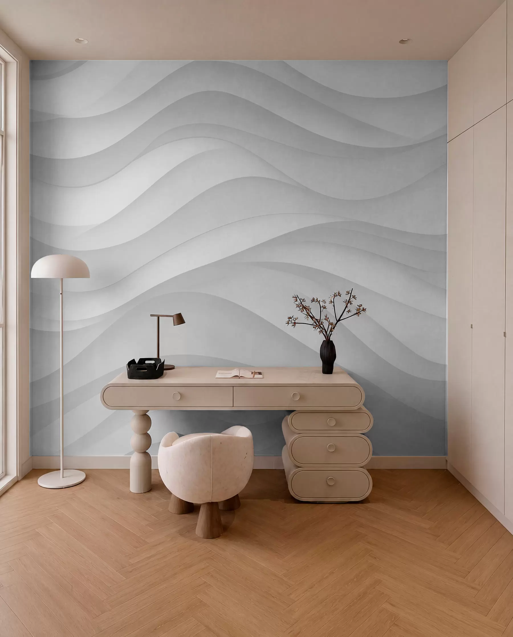Papier peint Vagues grises dans des tons doux w02314
