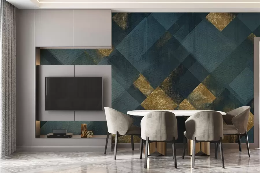 Papier peint géométrie moderne dans un style luxueux avec une teinte émeraude w02340v1