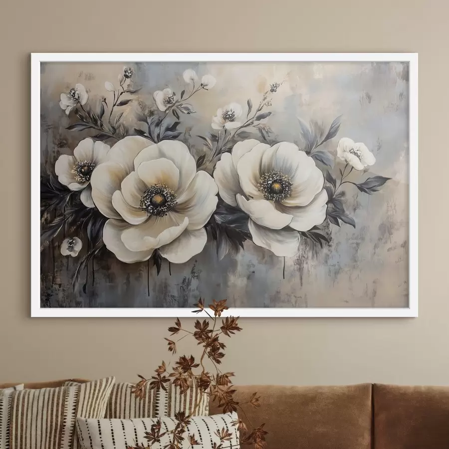 Papier peint Branche de fleurs blanches en style vintage f41828