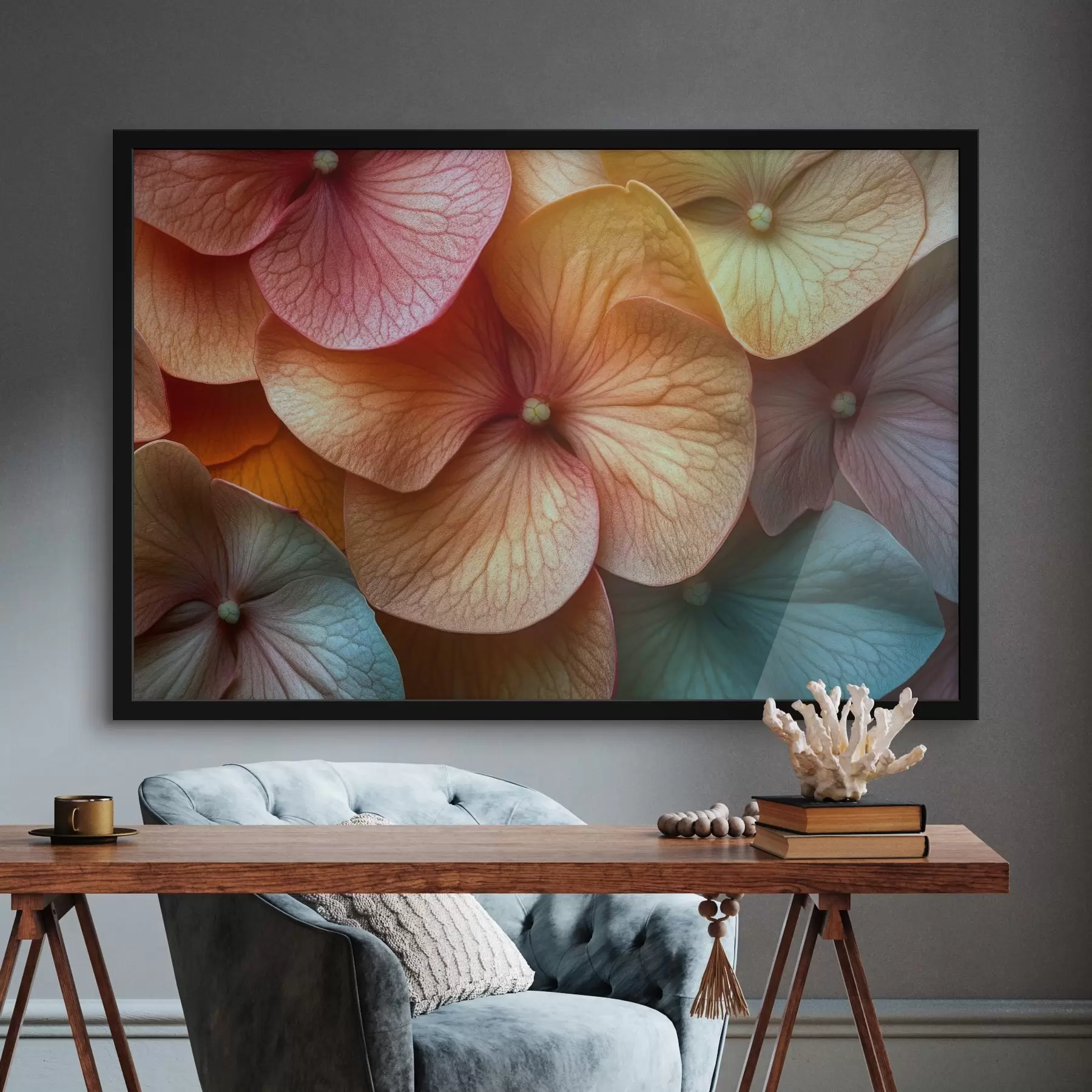 Papier peint Pétales d'hortensia coloré f41836
