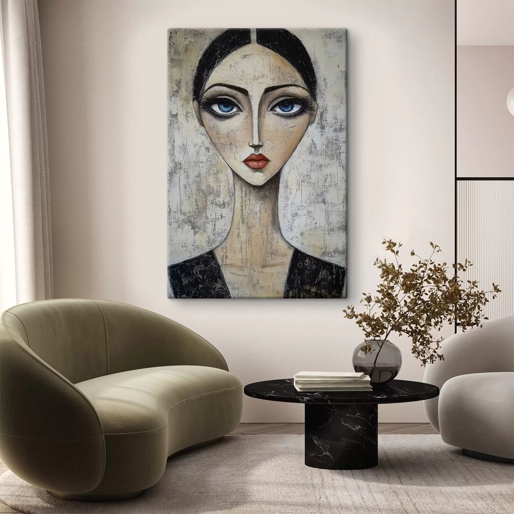 Papier peint Portrait d'une femme aux yeux expressifs dans une technique stylisée s41811