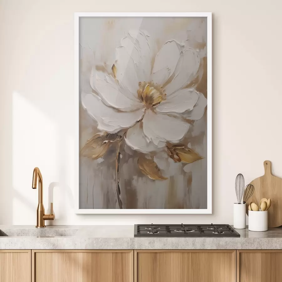 Papier peint Une fleur blanche aux teintes jaunes sur un fond texturé f41820