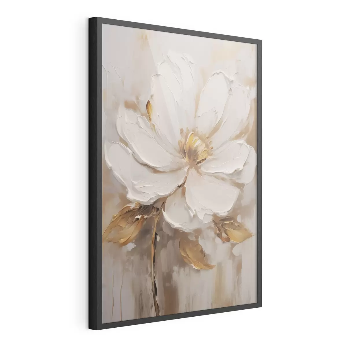 Poster Une fleur blanche aux teintes jaunes sur un fond texturé f41820