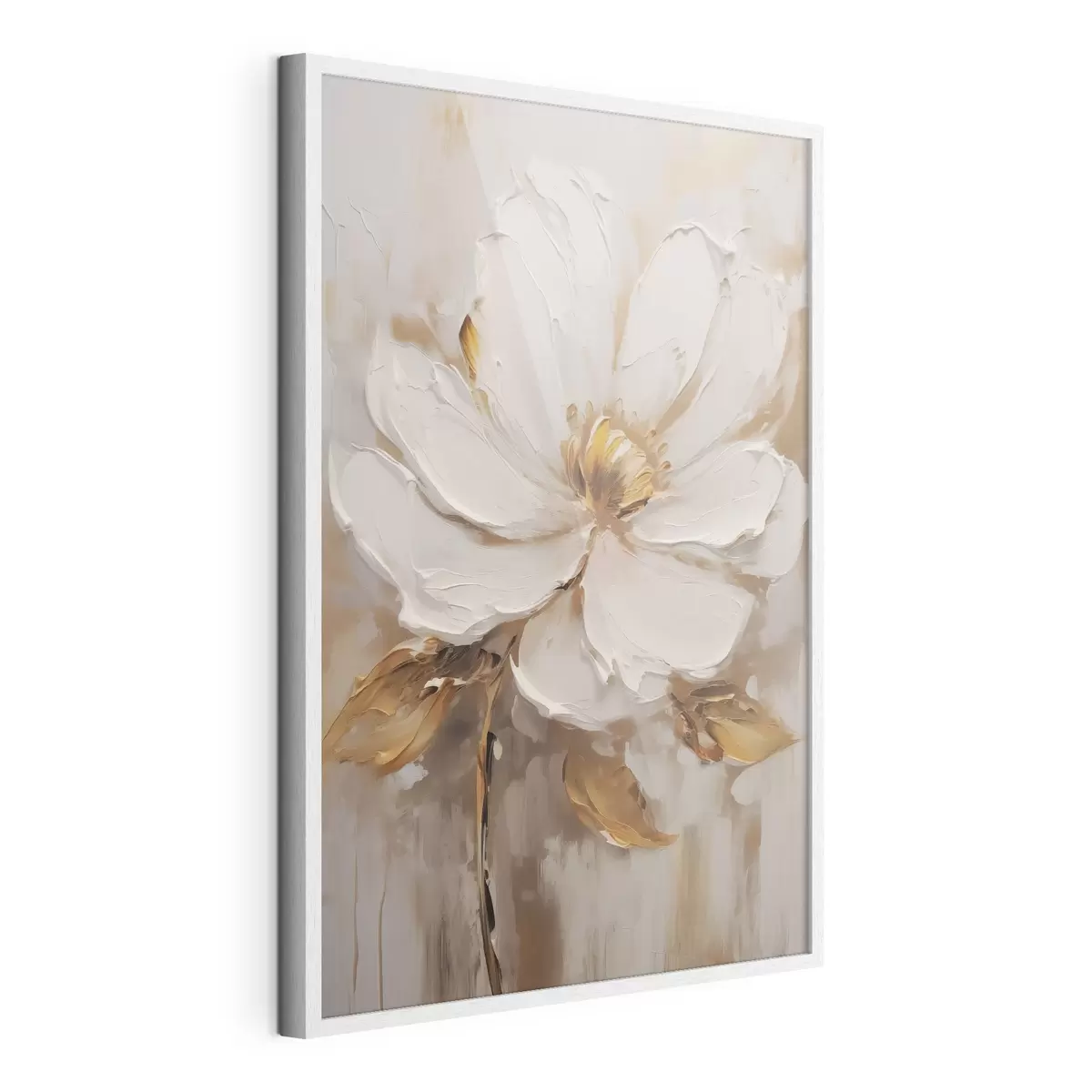 Poster Une fleur blanche aux teintes jaunes sur un fond texturé f41820