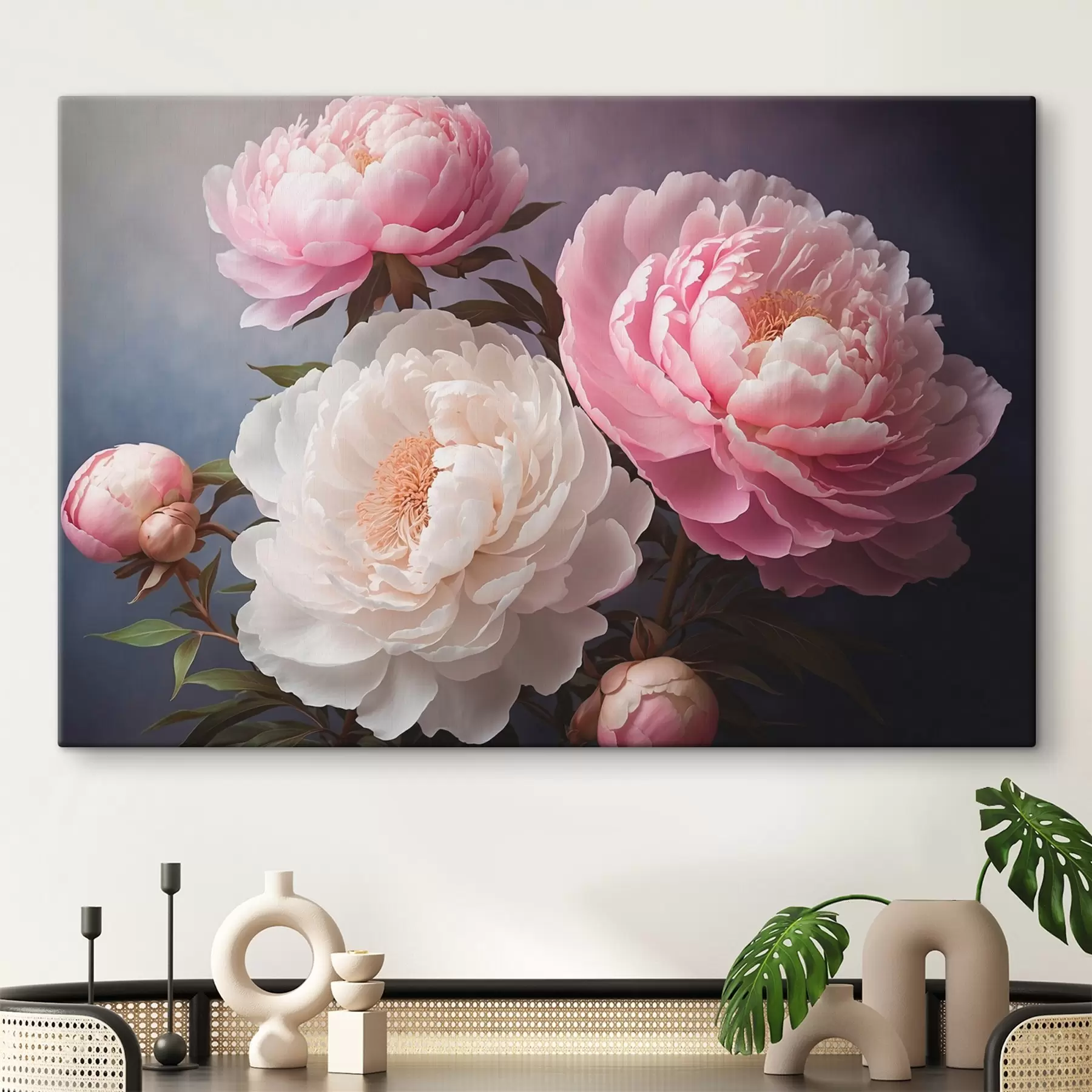 Tableau Pivoines sur fond clair foncé s41508