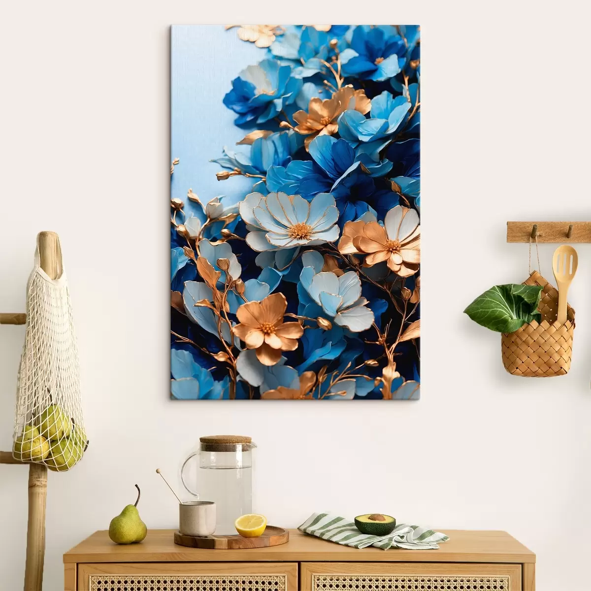 Tableau Fleurs et tiges bleues et jaunes s41514