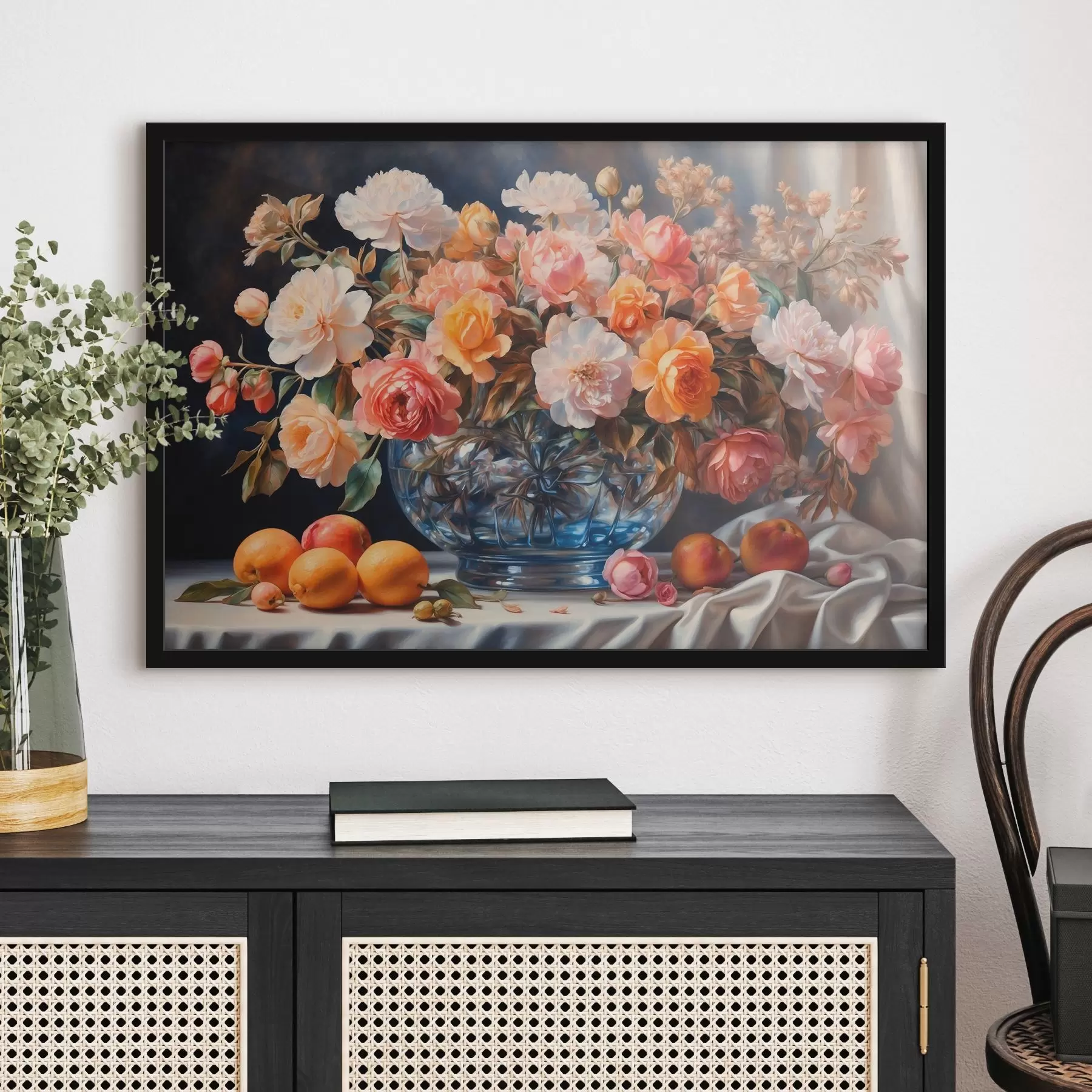 Papier peint Bouquet de fleurs dans un vase transparent sur une table f41533