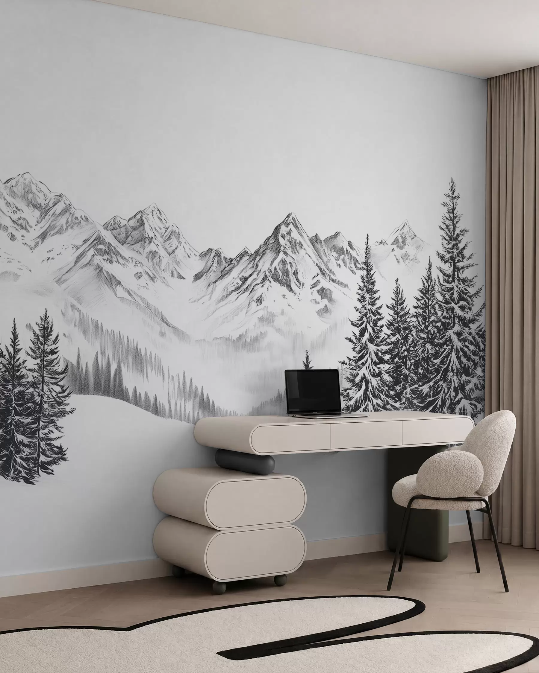 Papier peint Esquisse d’hiver alpin w02352
