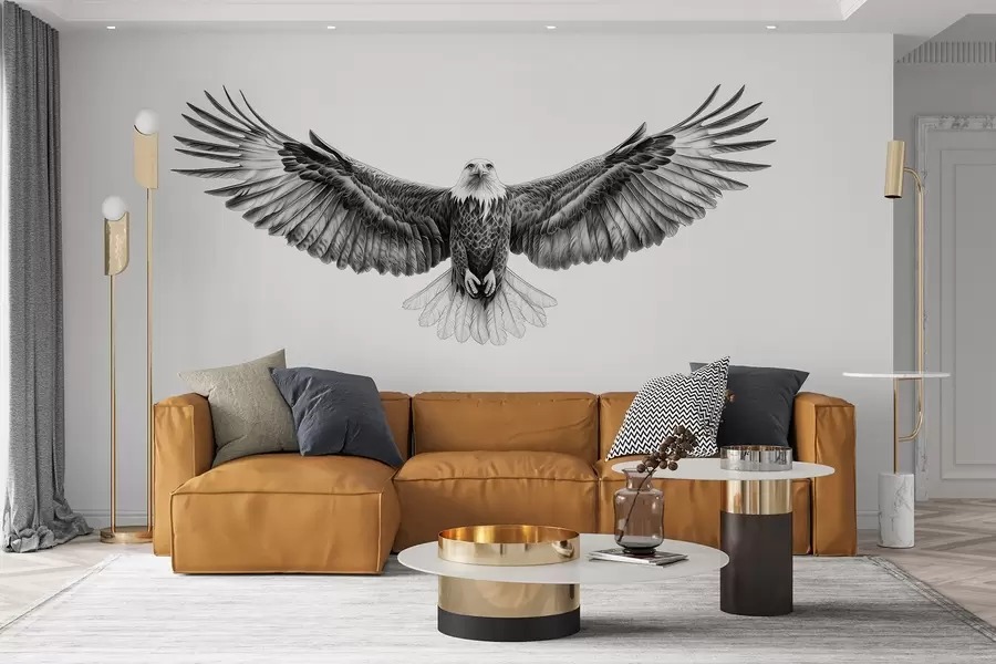 Papier peint Aigle volant, dessin au crayon, oiseaux, minimalisme w02370