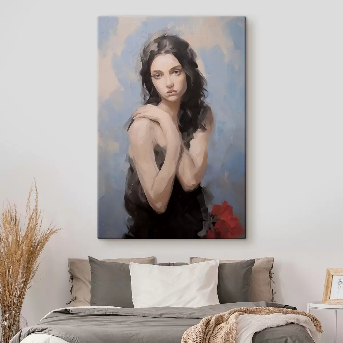 Tableau Fille en robe noire imitation peinture s41848
