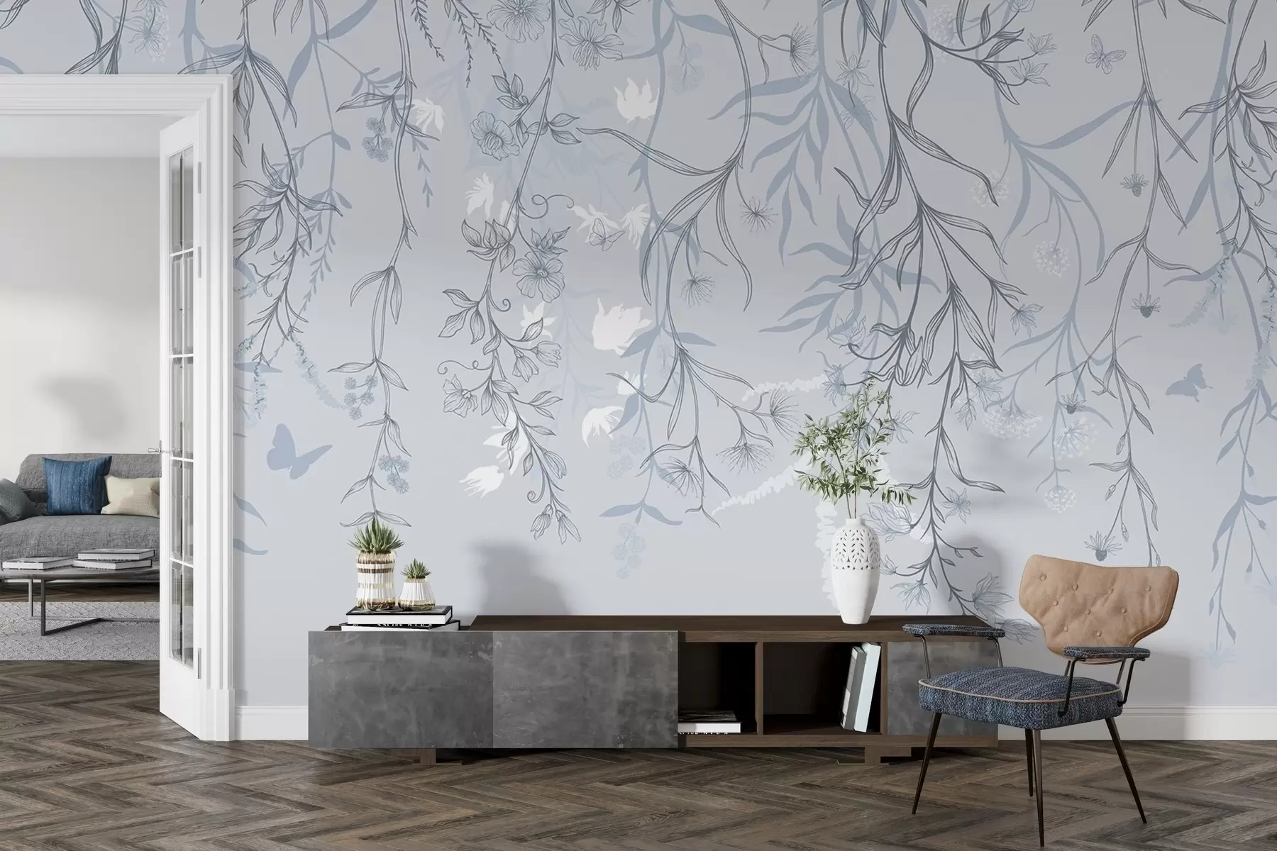 Papier peint Fleurs linéaires minces suspendues à la montagne w02007v1