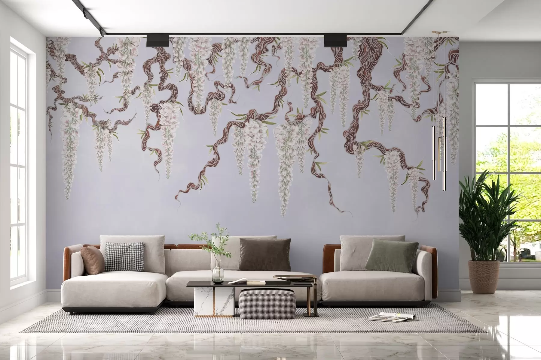 Papier peint Glycine rose sur fond grunge clair et pastel w02372v2