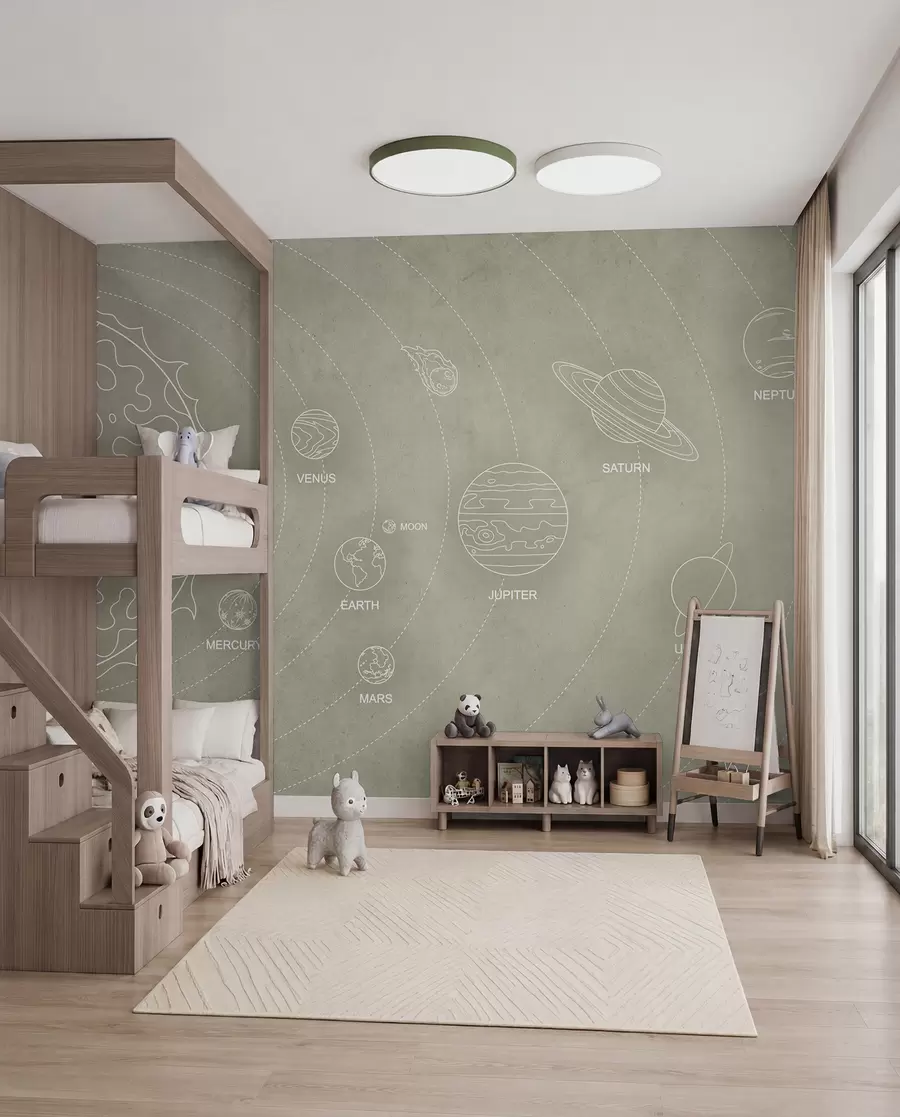 Papier peint Système solaire dans un style minimaliste sur un fond texturé beige cool w02344