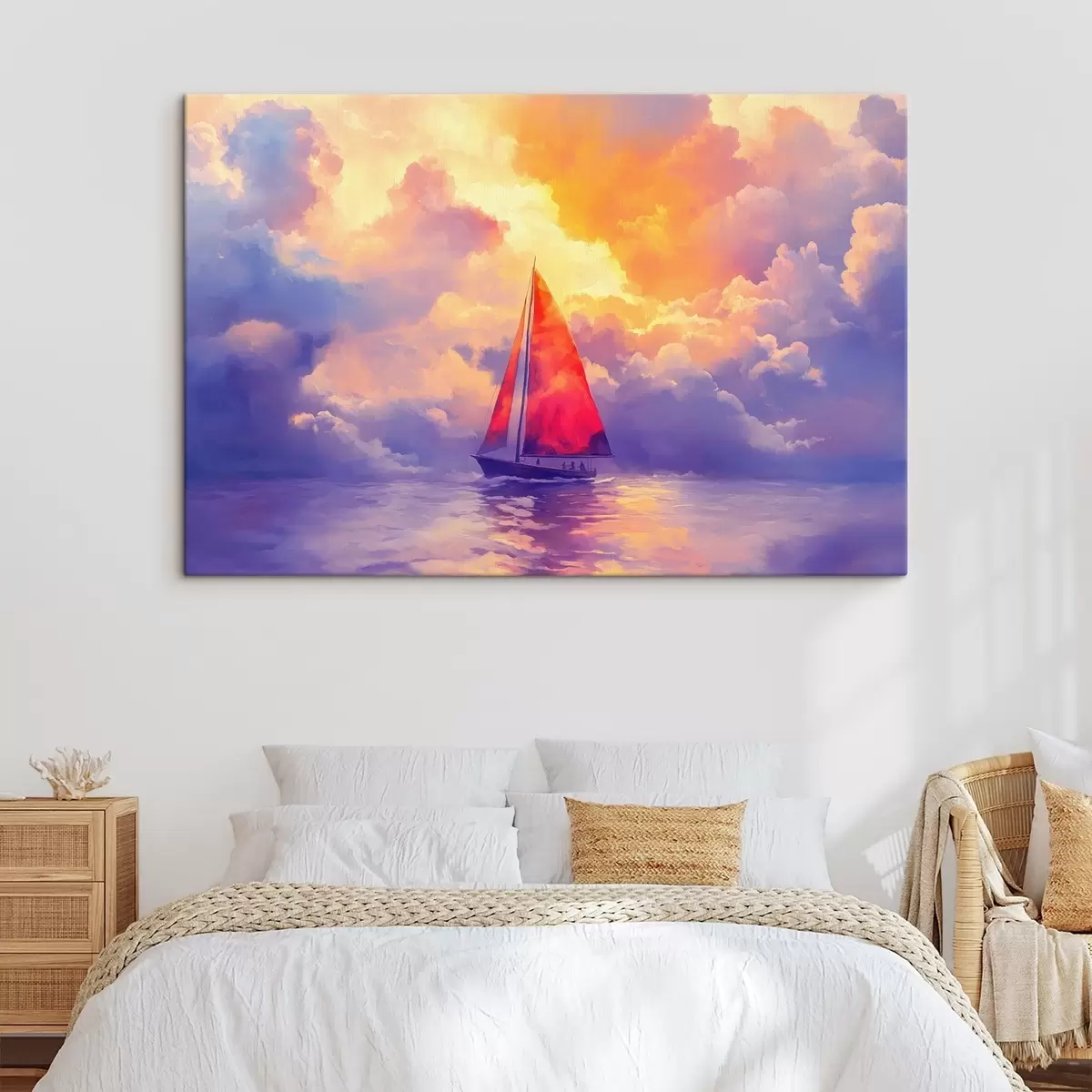 Tableau Bateau sur fond de coucher de soleil dans le style de la peinture s41861