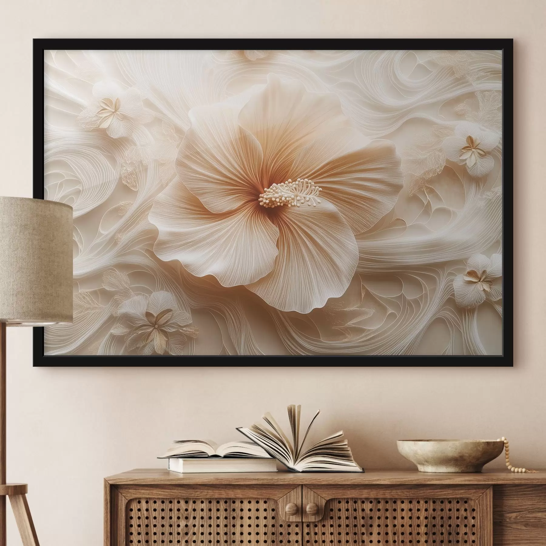 Papier peint Fleur beige avec un motif élégant f41860