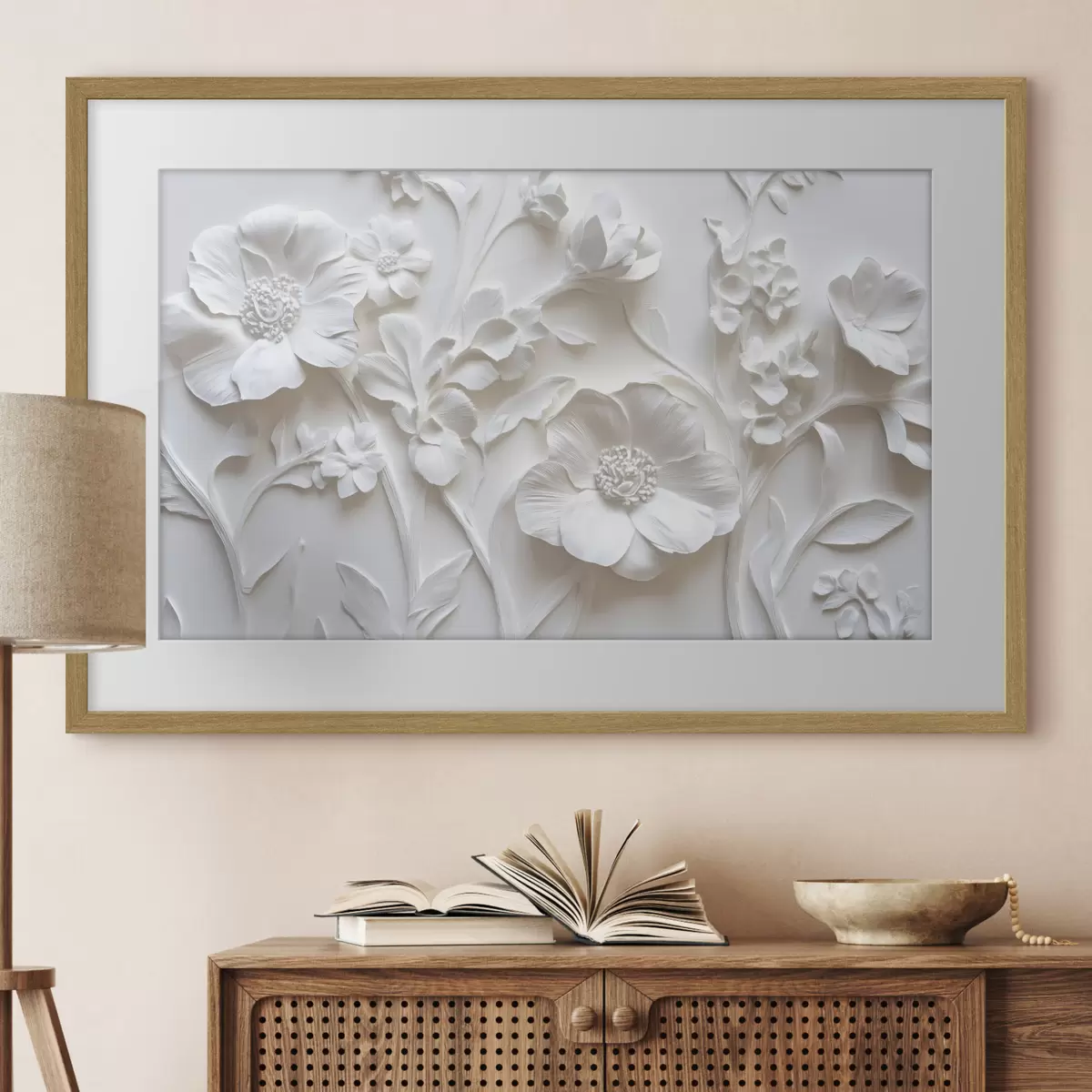 Poster Fleurs en stuc blanc f41867