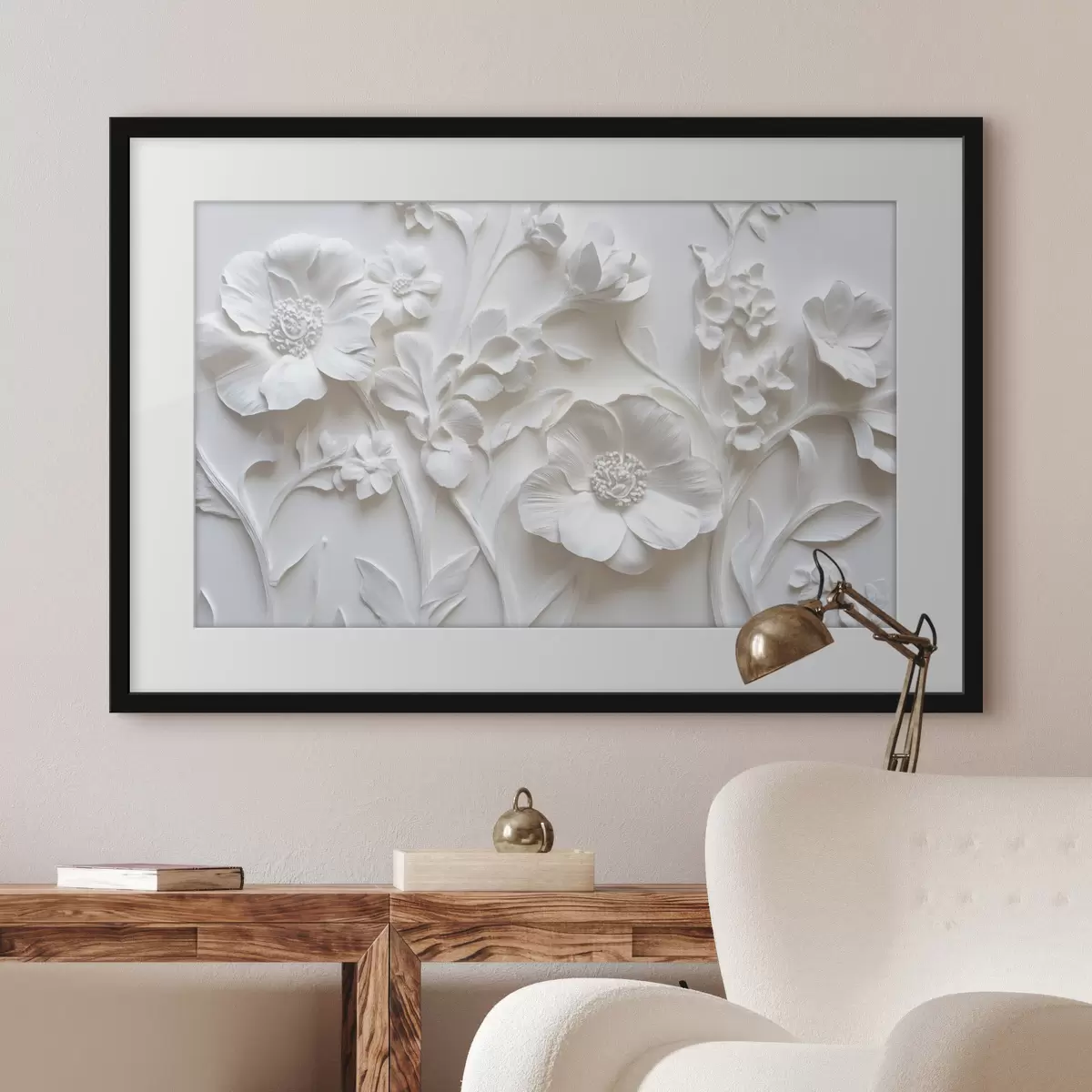 Poster Fleurs en stuc blanc f41867