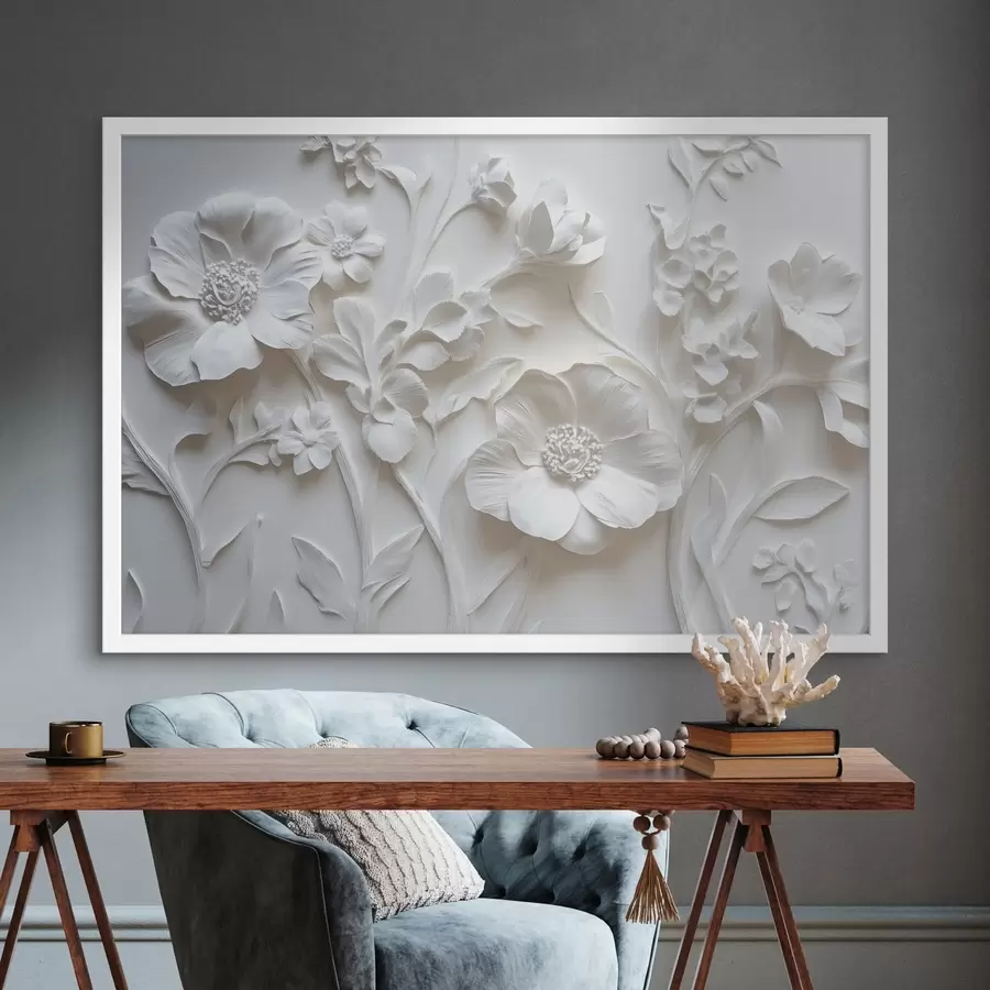 Papier peint Fleurs en stuc blanc f41867