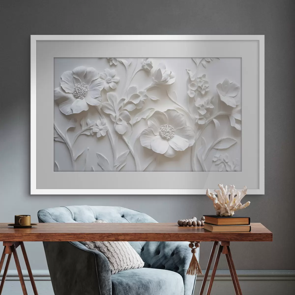Poster Fleurs en stuc blanc f41867