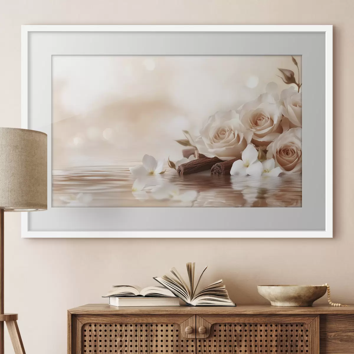 Poster Délicates roses beiges au bord de la mer f41877