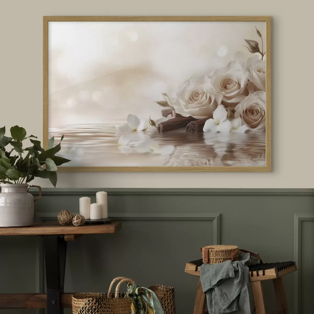 Poster Délicates roses beiges au bord de la mer f41877