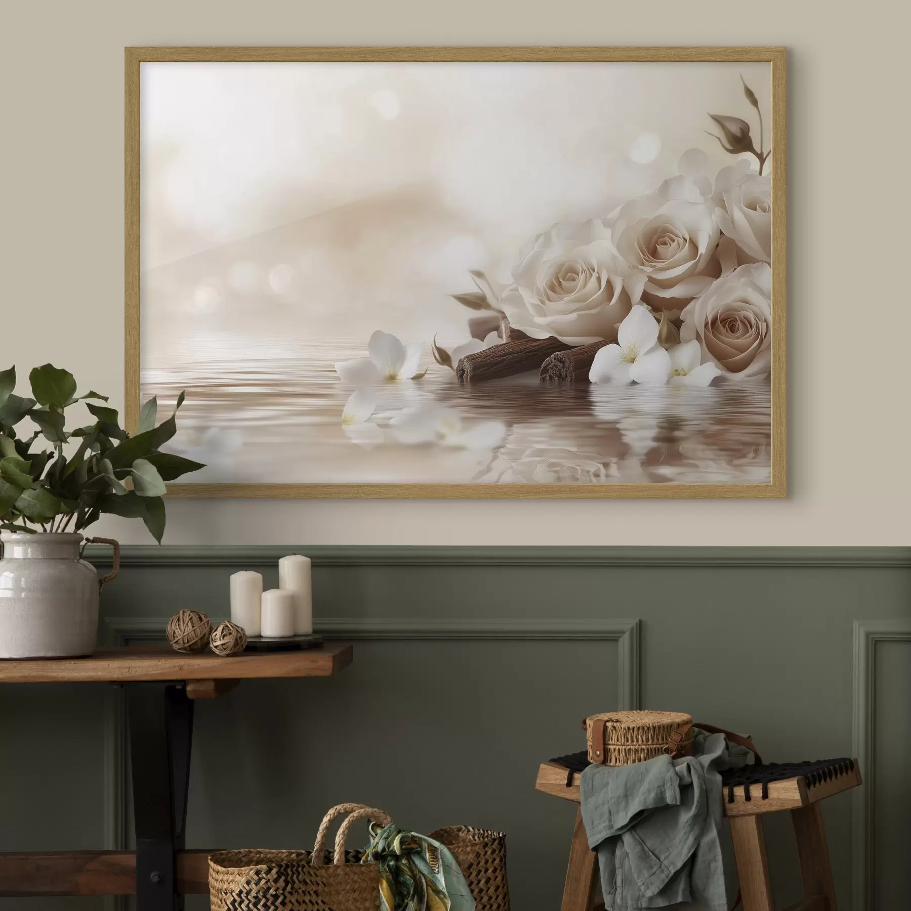 Papier peint Délicates roses beiges au bord de la mer f41877