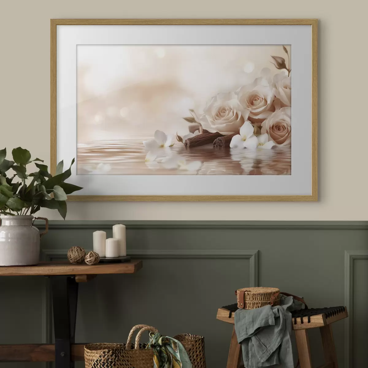 Poster Délicates roses beiges au bord de la mer f41877