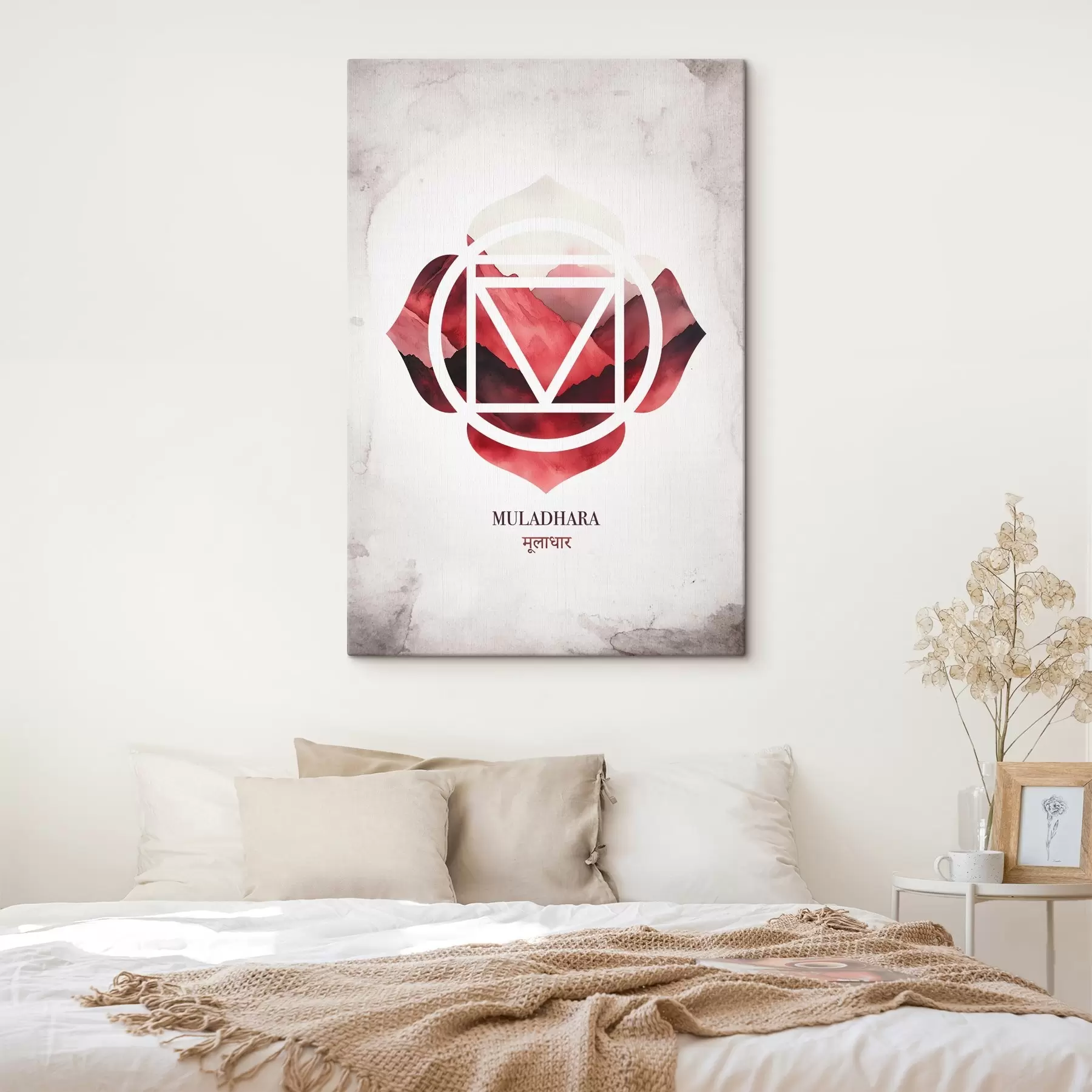 Papier peint Muladhara chakra, chakra rouge, ésotérique, méditation, bouddhisme, aquarelle montagnes s41880