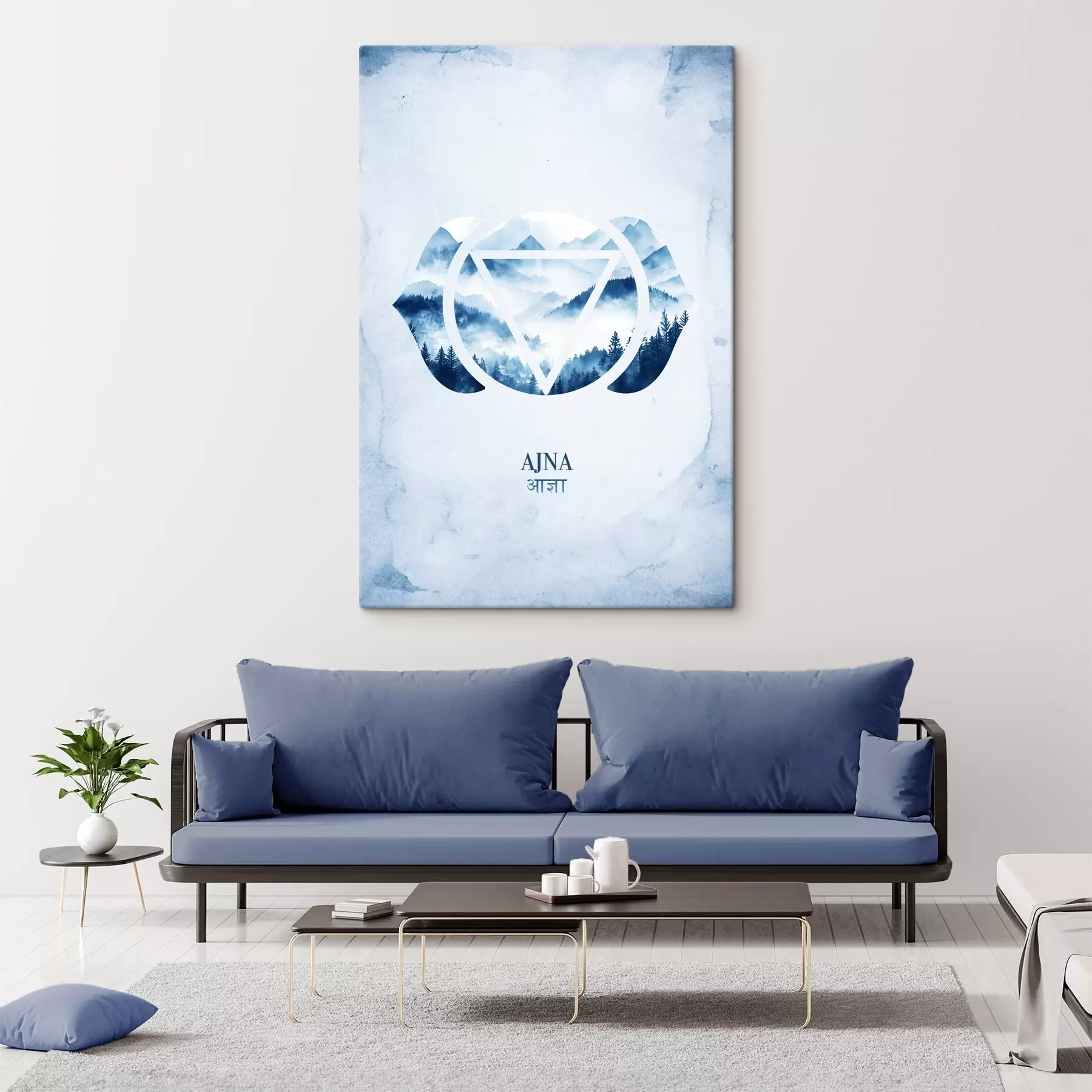 Papier peint Ajna chakra, chakra du troisième œil, ésotérique, méditation, bouddhisme, montagnes à l'aquarelle s41885