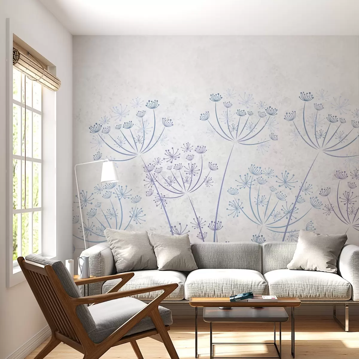 Papier peint Pissenlits sur fond gris w02396