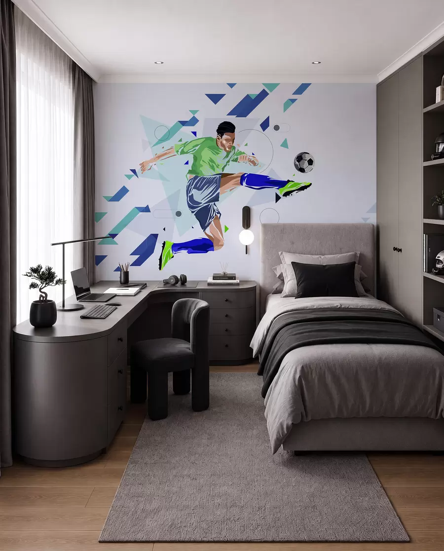 Papier peint le joueur de football qui botte le ballon w02401