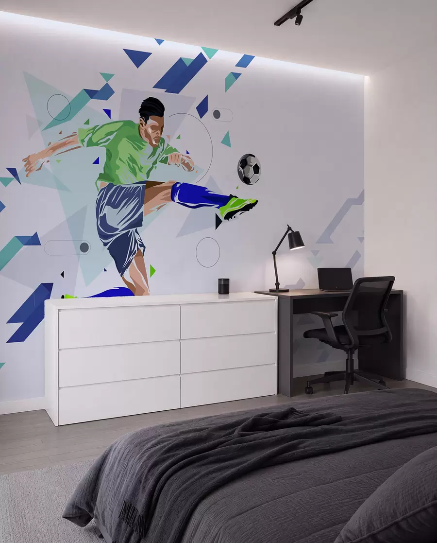 Papier peint le joueur de football qui botte le ballon w02401