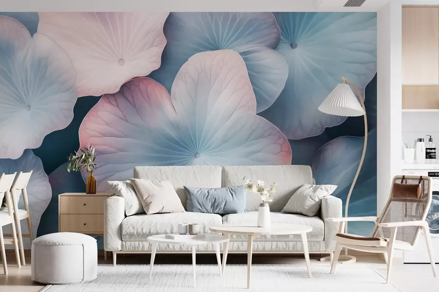 Papier peint grandes feuilles de lotus aux couleurs délicates w02403