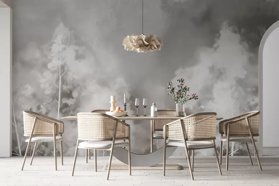 Papier peint Forêt élégante aux couleurs pastel, effet craie sur le mur w02412v1