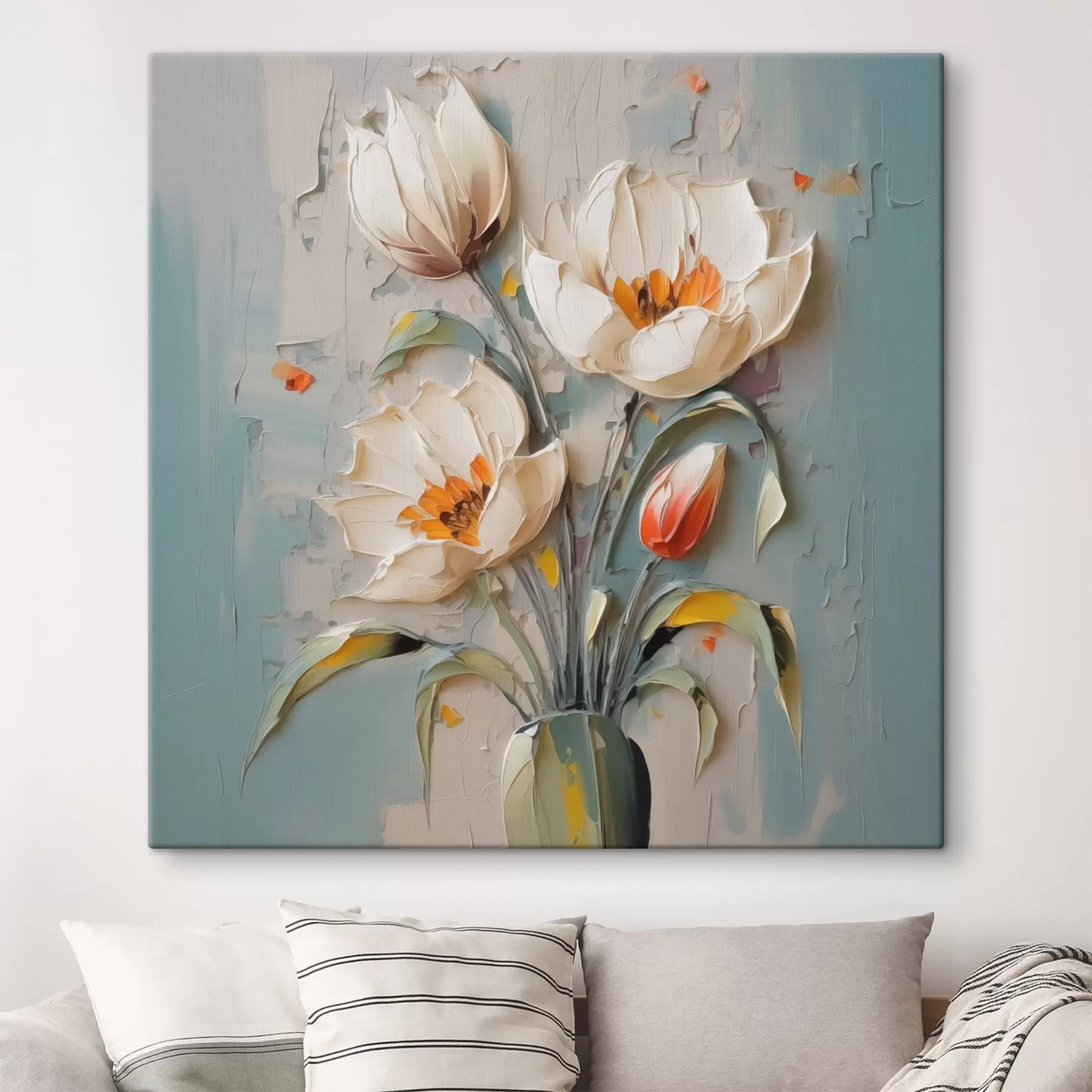 Tableau Imitation peinture de tulipes blanches dans un vase s41933
