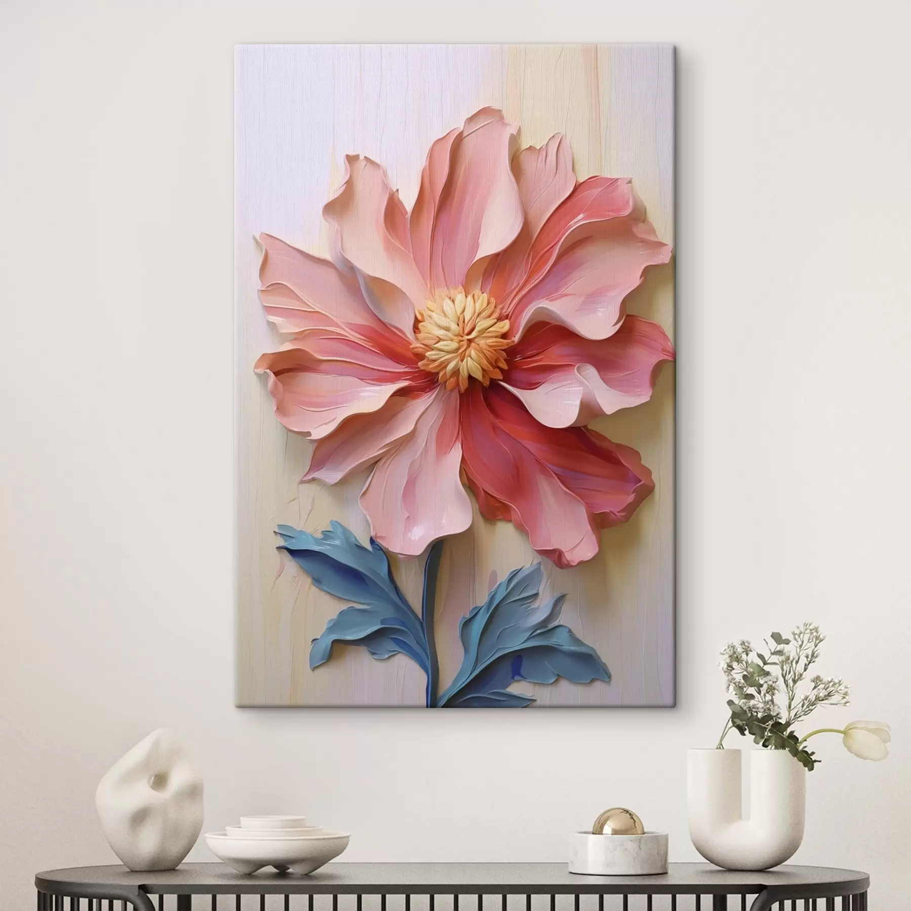 Tableau Coups de pinceau imitation fleur rose s41941