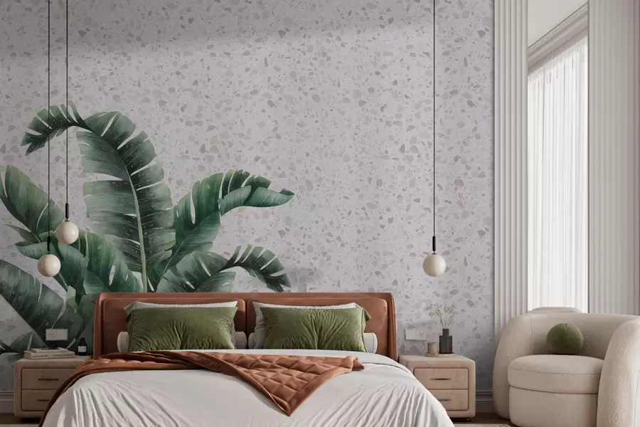 Papier peint Feuilles tropicales et fond en terrazzo w02376