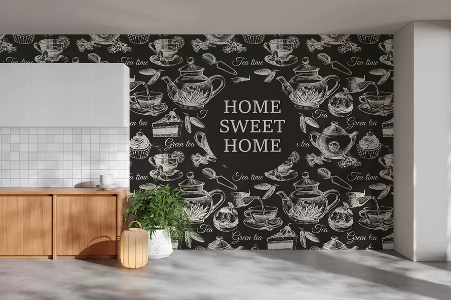 Papier peint papier peint foncé pour la cuisine avec des motifs beiges w02404